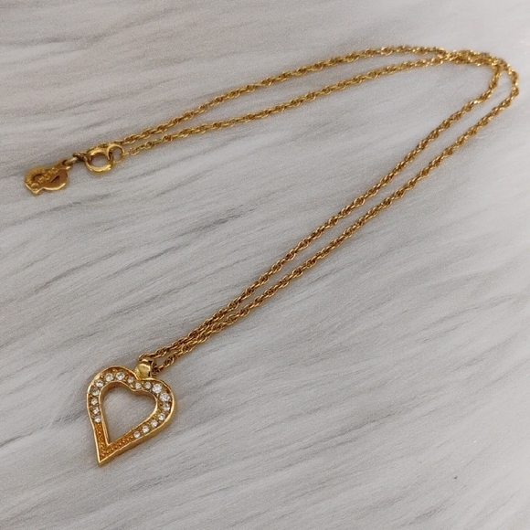 Authentic Christian Dior Gold Heart Rhinestone Necklace - Picture 5 of 12